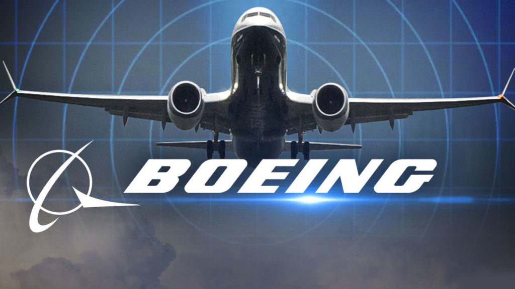 Boeing logo superimposed over a photo of a plane